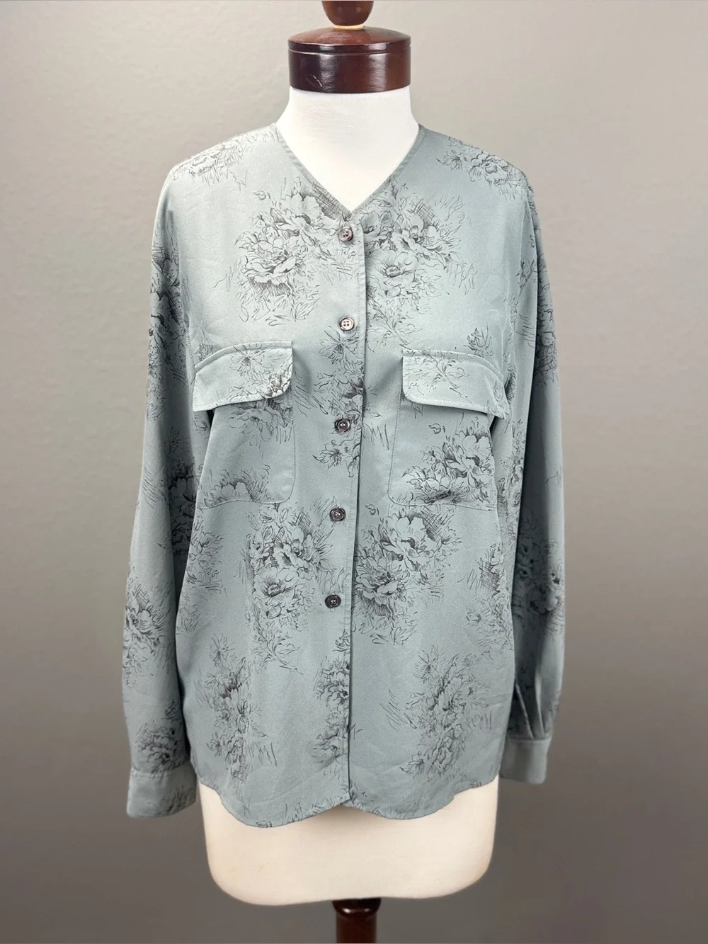 Jones New York Floral Blouse Women's Long Sleeve Button Front Career Top Sz 12